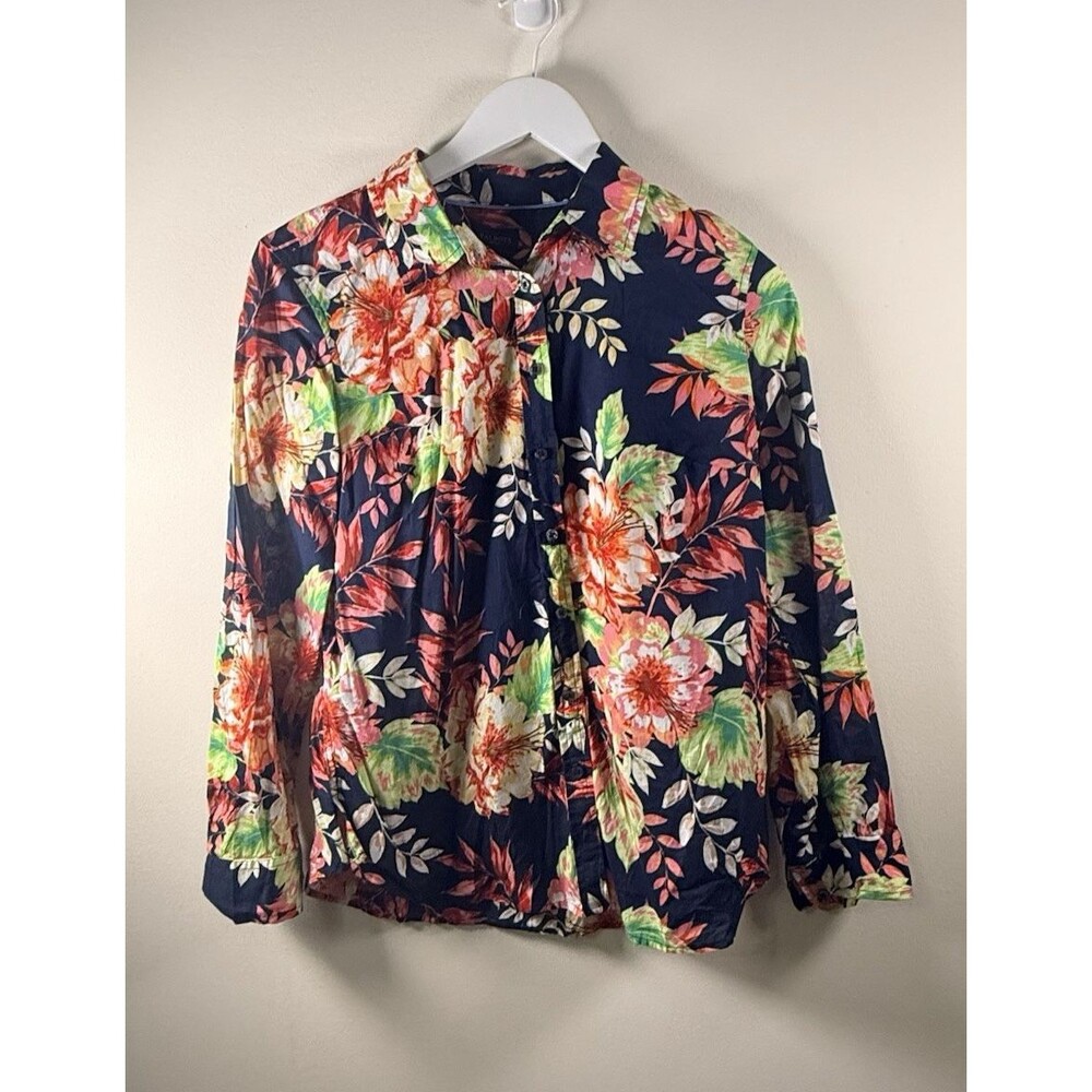 Talbots Petite Medium Multicolor Floral Collared Button-Up Blouse